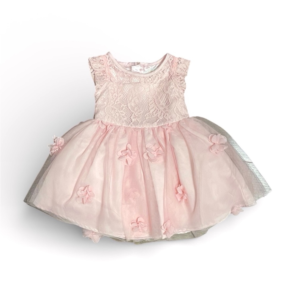 NWOT HARLOW & ROSE Pink Lace Floral Baby Girl Dress size 12M